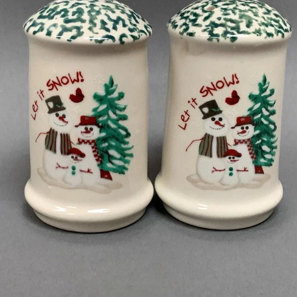 Spongeware Salt & Pepper Shakers Snowmen‎ Let it Snow Christmas Set of 2